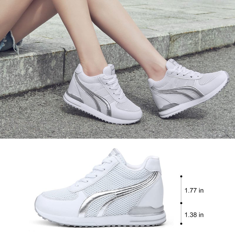 AONEGOLD Womens Hidden Wedges Shoes High Heeled Lightweight Mesh Sneakers Casual Walking Shoes Tennis Chic(Size 37, White) - Image 4